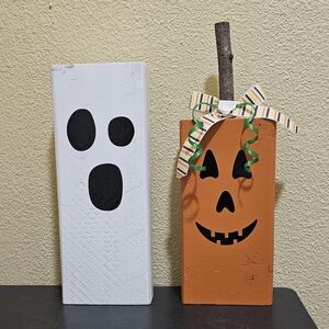 Halloween Ghost and Pumpkin Wooden Decor Set